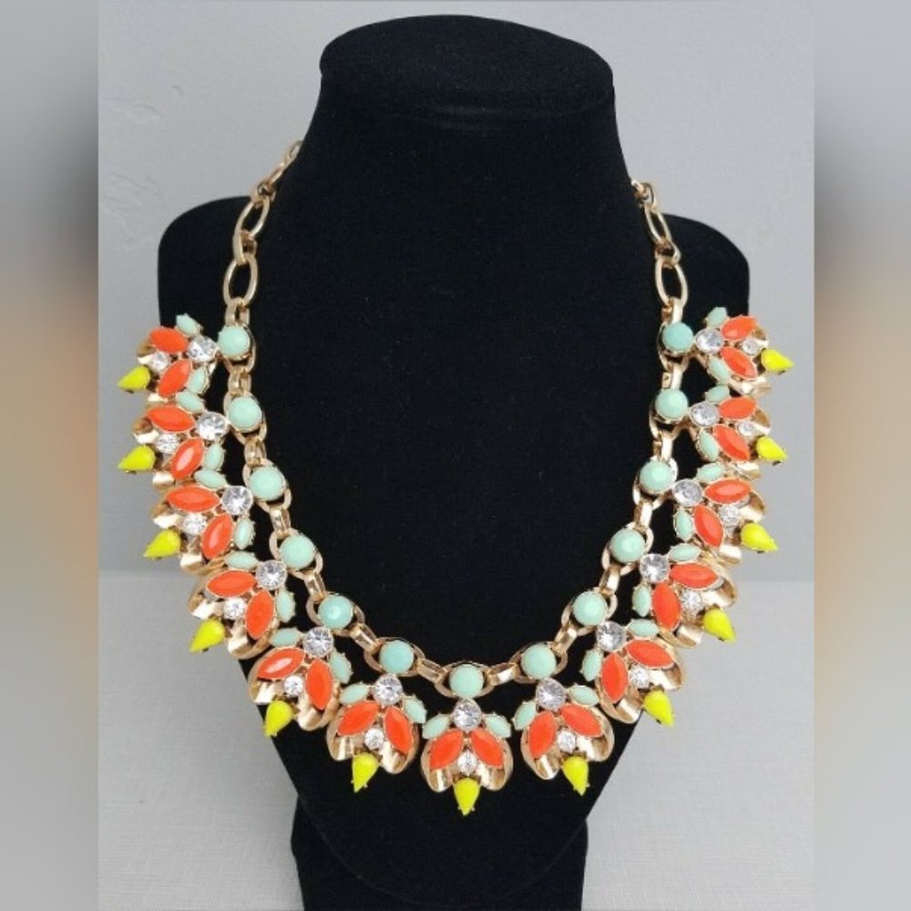 Bebe Gold Crystal & Multicolor Statement Costume Necklace NWOT